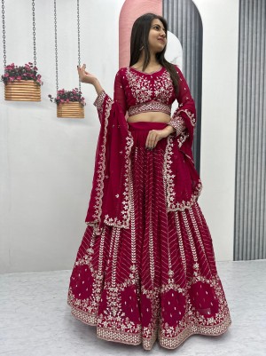 Designer heavy embroidery sequence faux georgette red lehenga choli dupatta